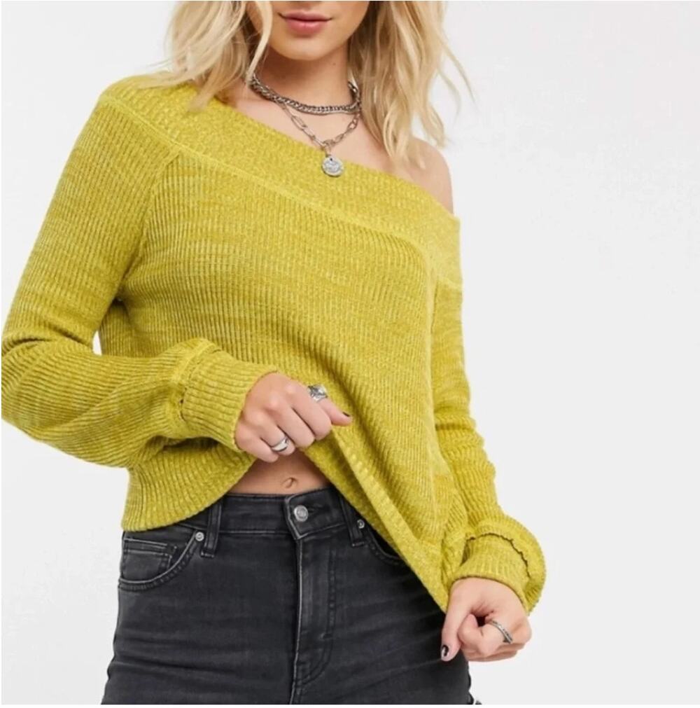 Free People Sugar Rush Off The Shoulder Sweater in Verbena Combo size Large